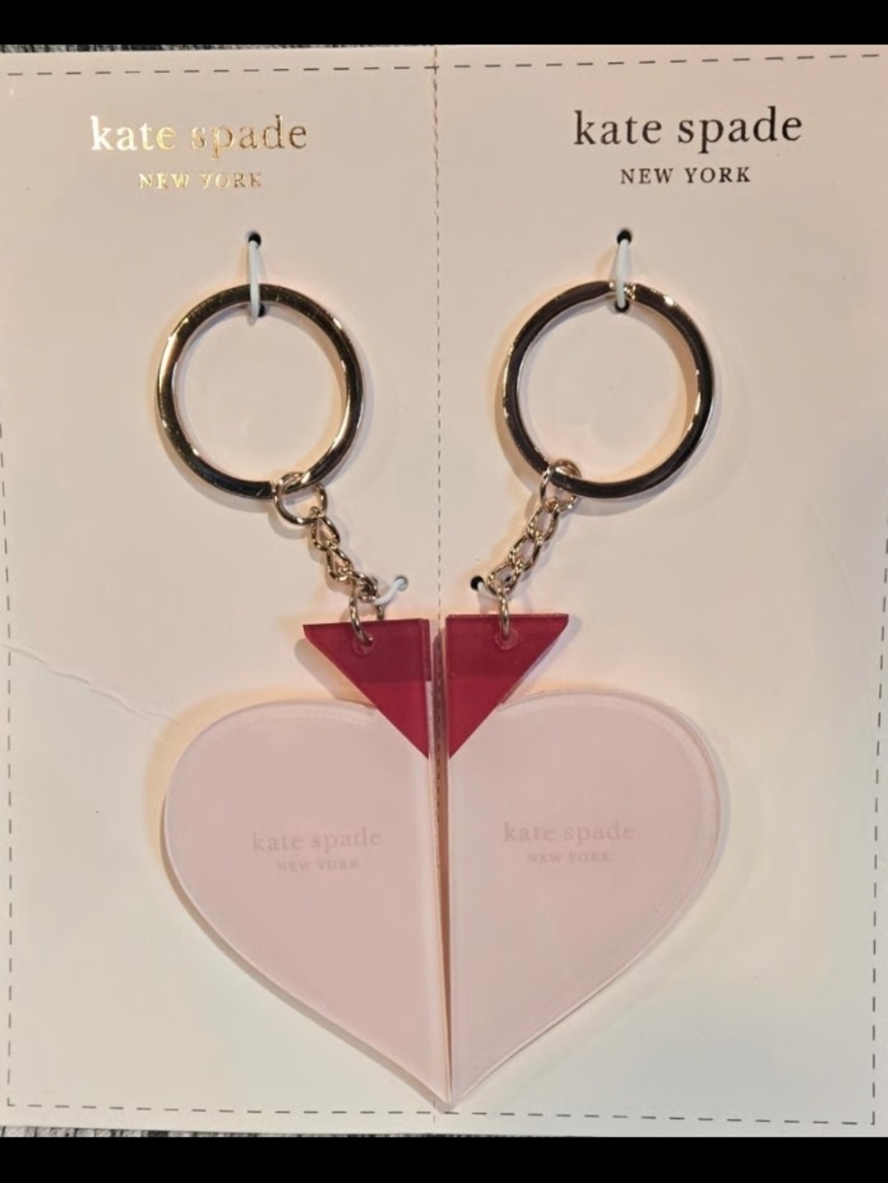 NEW! Kate Spade Best Friends pink heart split keychain set with gold rings - Picture 3 of 4